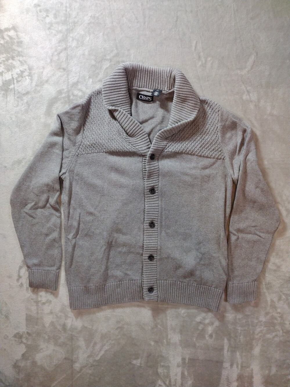 Chaps Cardigan Mens L Gray Cotton Eclectic Grandpa Academia Preppy Quiet Luxury